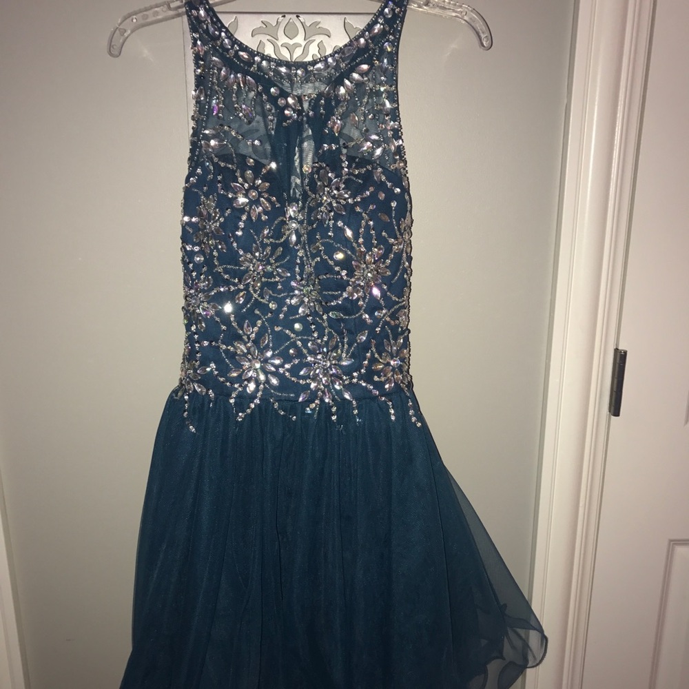 Teal beaded homecoming dress